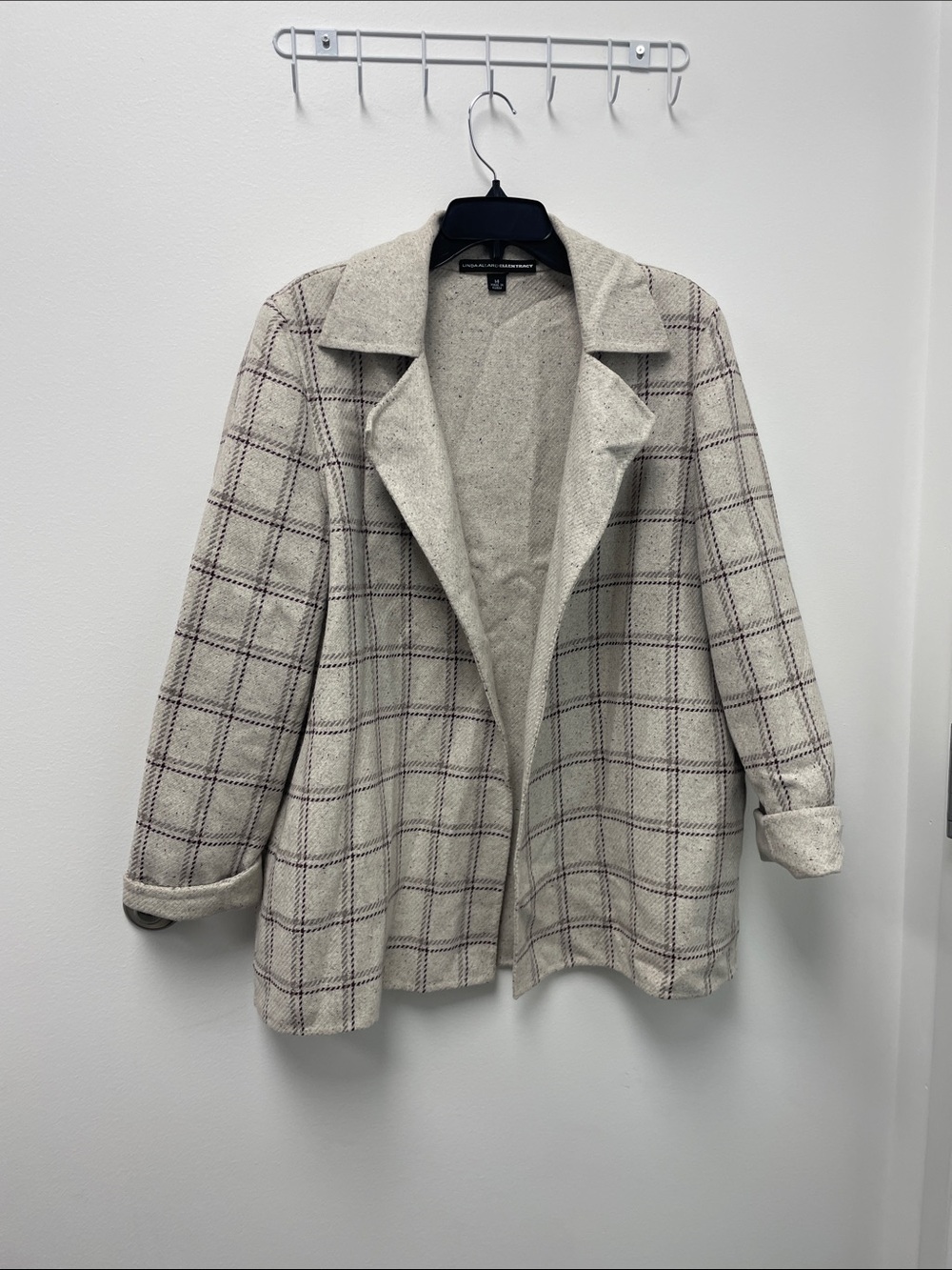 Plaid Open-Front Blazer Jacket in Cream